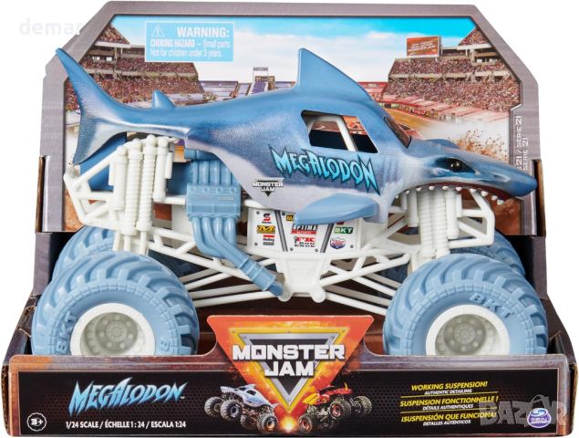 Monster Jam, Megalodon Monster Truck, колекционерски камион, мащаб 1:24, играчка за деца 3+ г., снимка 1 - Коли, камиони, мотори, писти - 45097039