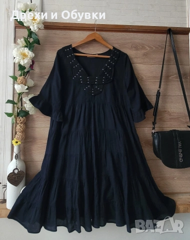 Черна разкроена рокля памучна материя с подплата , снимка 6 - Рокли - 54091892