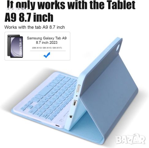 Калъф с клавиатура за Samsung Galaxy Tab A9 8.7" 2023 SM-X110/X115/X117, розов ; син, снимка 4 - Таблети - 46432729