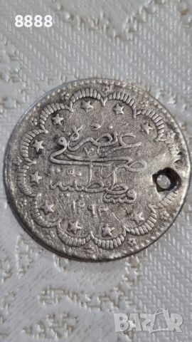 Сребърна монета 5 куруша 1293 ( 1876 ) Османска империя , снимка 3 - Нумизматика и бонистика - 45768928