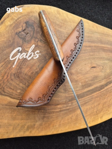 Ловен нож дамаска стомана LN439,фултанг с кожена кания, снимка 10 - Ножове - 53572029