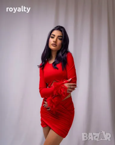Стилна червена дамска рокля , снимка 4 - Рокли - 50375071