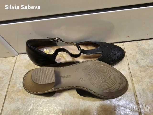 Черни кожени обувки Rieker с нисък ток 38 размер, снимка 5 - Дамски ежедневни обувки - 53495774