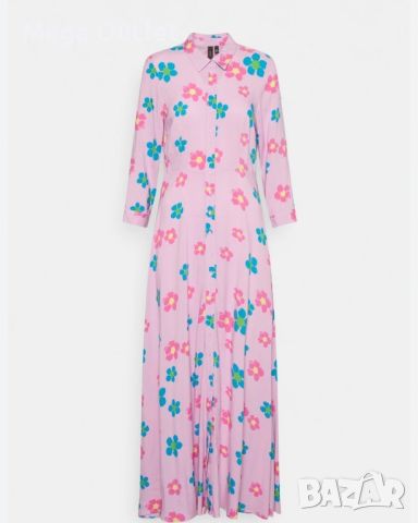 Дълга риза рокля в розов цвят с флорални мотиви, бранд YAS
