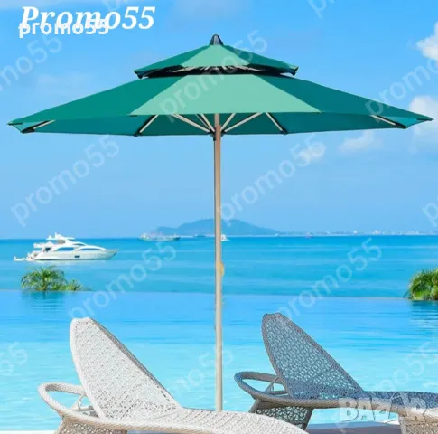 Качествен чадър 220см. с двоен покрив за стабилност при вятър, снимка 5 - Градински мебели, декорация  - 49615173