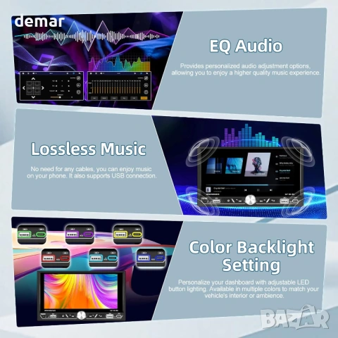 Двудиново автомобилно радио с безжичен Carplay/Android Auto, 6.8-инча, снимка 6 - Аксесоари и консумативи - 53415434