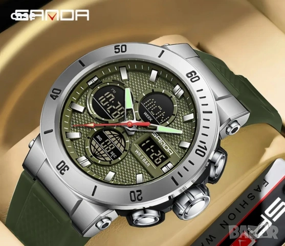 Мъжки часовник Sanda водоустойчив с подсветка и функции , снимка 2 - Мъжки - 53839196