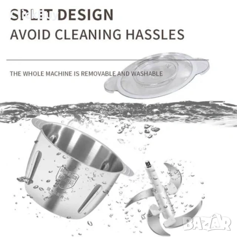 Висококачествен електрически чопър за смилане на месо,ядки и зеленчуци с обем 3 литра, снимка 3 - Чопъри и пасатори - 54153558