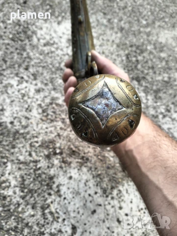 Голяма месингова барутница, снимка 4 - Антикварни и старинни предмети - 51227719