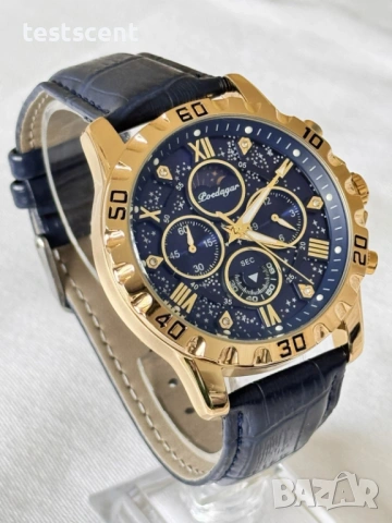 $299 MSRP Мъжки часовник POEDAGAR – кварцов, хронограф, водоустойчив златист син нов , снимка 2 - Мъжки - 53751015