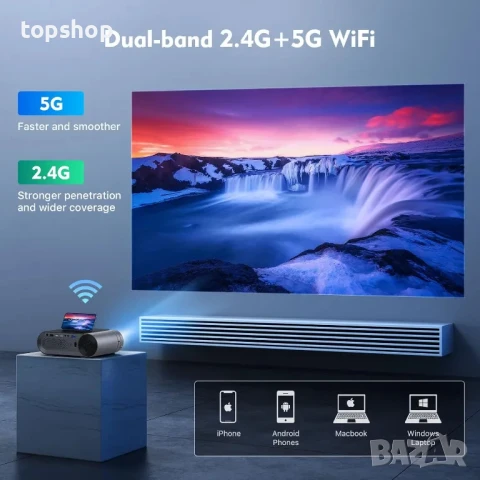 НОВ ТЕСТВАН Видео проектор Toperson HD Dolby WiFi Bluetooth 8000 лумена,1080P, снимка 6 - Плейъри, домашно кино, прожектори - 50556547