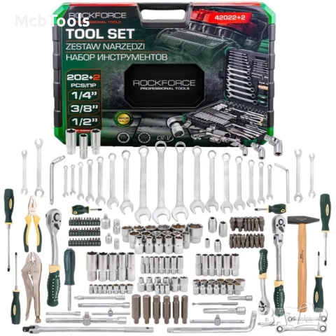 Гедоре 202+2 части 1/4″, 3/8″, 1/2″ ROCKFORCE, снимка 2 - Гедорета - 53084447