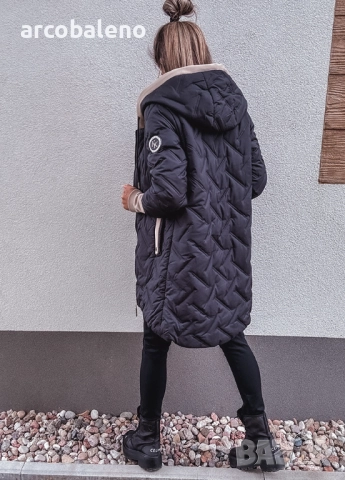 Ватирано дамско яке с качулка и декоративни ръкави, снимка 4 - Якета - 51781916