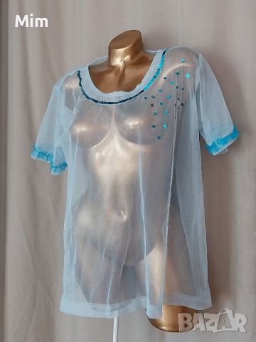 XL/2XL Светло синя фиерична блуза с пайети , снимка 1 - Тениски - 46465848