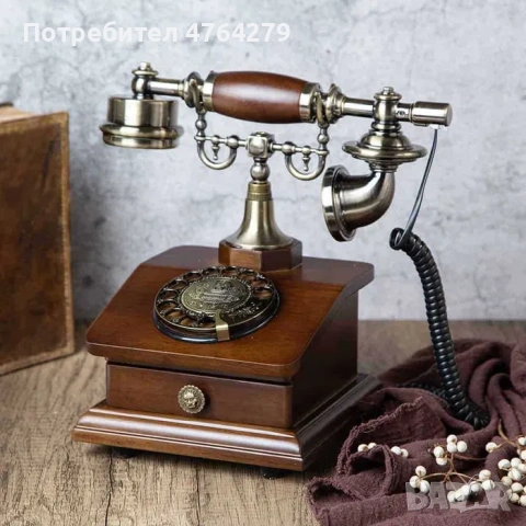 Нов Дървен Ретро Телефон сШайба Работещ Аналогов