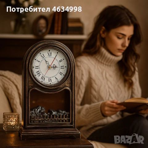 Винтидж настолен часовник с LED камина – уют и стил в едно, снимка 2 - Декорация за дома - 52235480