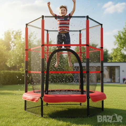 Мини батут с мрежа за безопасност – Компактен и забавен избор за деца