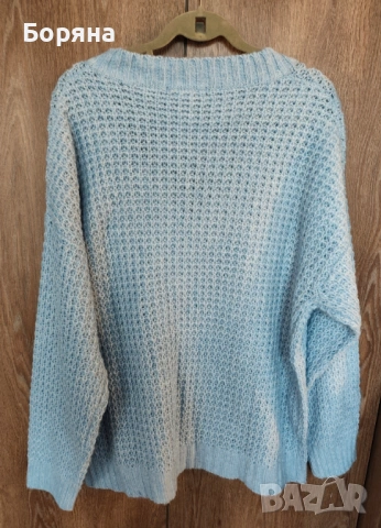 Нов син пуловер бранд 157 LEGER с брошка облак дъжд, снимка 9 - Блузи с дълъг ръкав и пуловери - 53501596