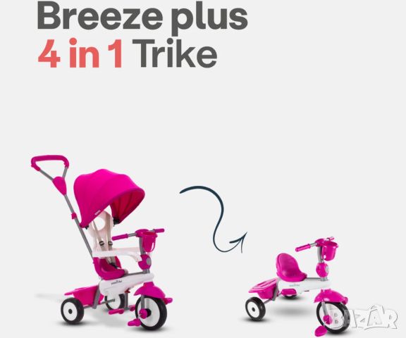 Детска триколка 4 в 1 smarTrike Breeze Plus, розова, снимка 6 - Детски велосипеди, триколки и коли - 46056277