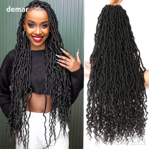 Екстеншъни за коса Faux Locs, сплетени, 60 см (пакет от 8), #1B