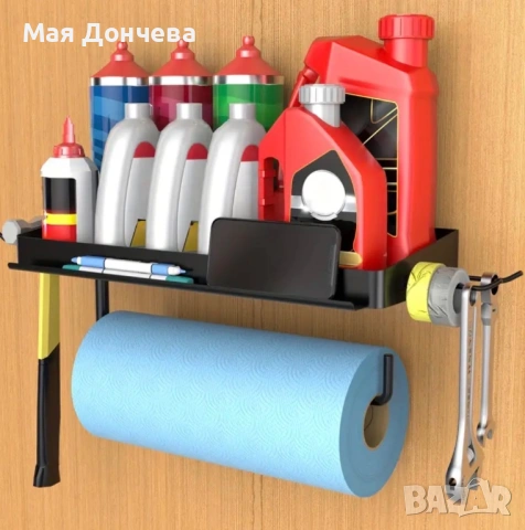 Стенен държач за работна (индустриална) хартия с рафт и подвижни куки