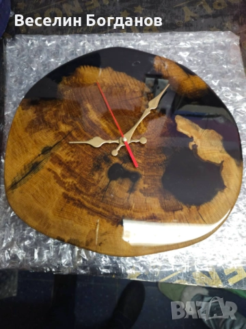 Часовник изработен от епоксидна смола и дърво , снимка 4 - Стенни часовници - 52951976