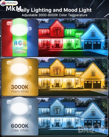 Интелигентни външни светлини LPHIANX, 30 м, 80 LED, RGB смарт, снимка 4 - Лед осветление - 52368506