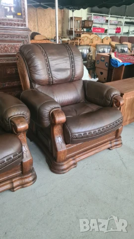 кожена холова гарнитура 3+1+1, снимка 9 - Дивани и мека мебел - 50700188