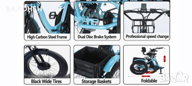 Унифицирана 2026 г Електрическа Сгъваема Триколка - ХИБРИД с педали, снимка 3 - Велосипеди - 53930116