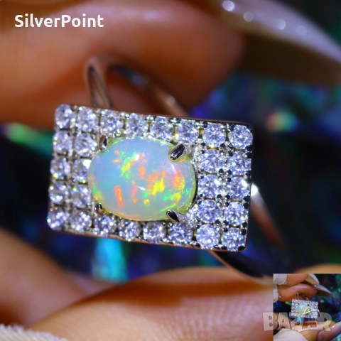 Сребърен пръстен с натурален Етиопски Опал и сертификат 
