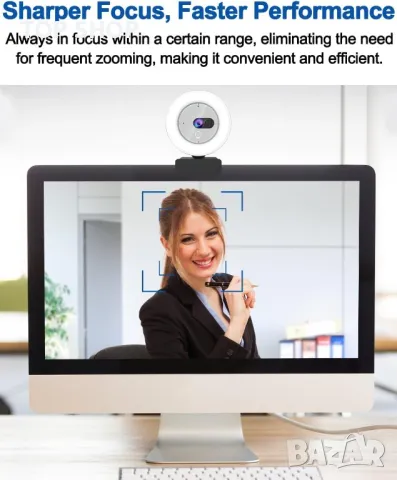 InstyQ 1080P уеб камера за стрийминг със светлина, микрофон 90° изглед, снимка 3 - Друга електроника - 49731150