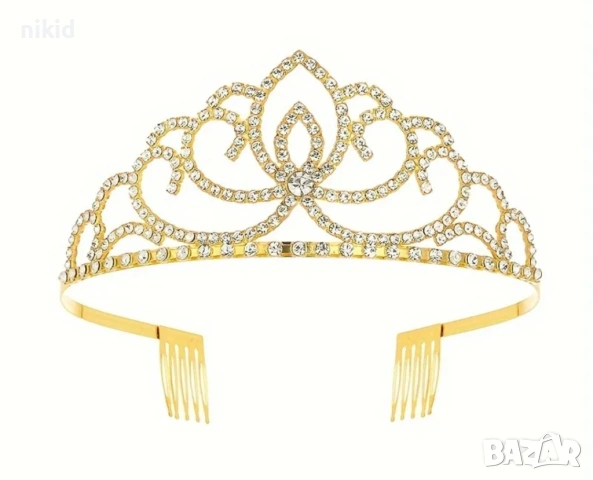 Златиста метална корона тиара диадема с камъни с гребен дамска детска