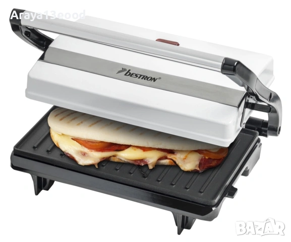 Bestron Panini APM123W Грил за сандвичи и тостери с незалепващо покритие 700 W, бял, снимка 4 - Тостери - 53825879