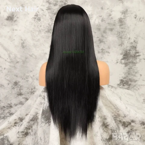 80 см Черна дантелена права перука лейс фронт с дантела 13*4*1, снимка 4 - Аксесоари за коса - 51120242