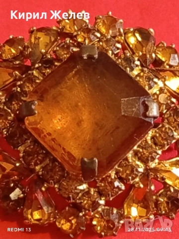 Стара скъпоценна брошка с фасетирани ювелирно камъни ЦИТРИН 52255, снимка 3 - Други - 52569859