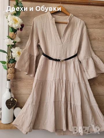 Бежова рокля памучна материя , снимка 6 - Рокли - 54153992