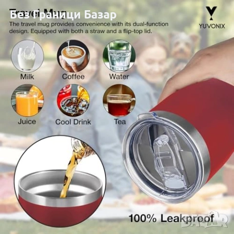 Нова Термочаша 30oz неръждаема с дръжка и сламка, вакуум изолация, снимка 8 - Чаши - 53569376