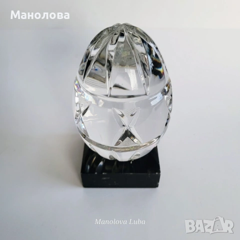 Кристално яйце върху мраморен постамент Waterford Crystal., снимка 3 - Други ценни предмети - 53868099