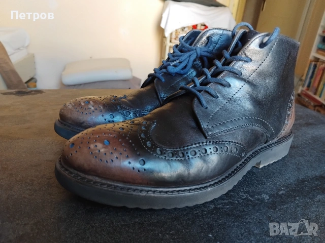Мъжки кожени боти тип "броги" (brogue boots) 42, снимка 2 - Мъжки боти - 53160766