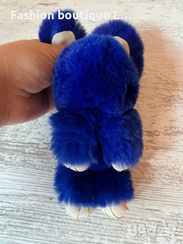 Тъмно синьо пухено зайче с халка за закачане на ключове или чанта 💙, снимка 6 - Други - 52052447