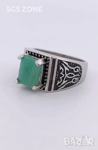 Мъжки сребърен пръстен с изумруд от Тайланд, снимка 8 - Пръстени - 53383950