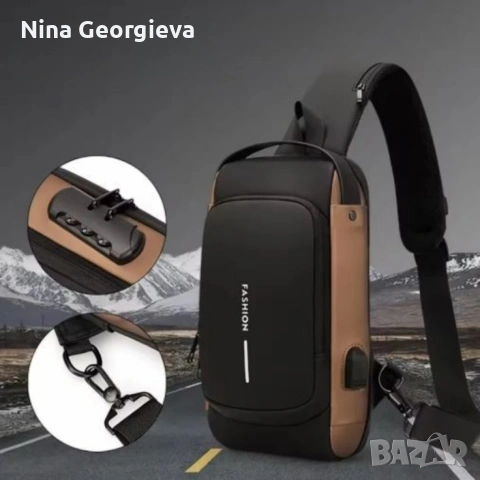Мъжка чанта за през рамо Crossbody с USB зареждане, водоустойчива и с противокраден джоб, снимка 2 - Чанти - 53640048