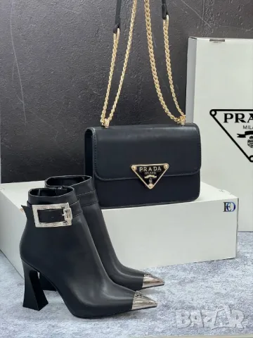 дамски комплект боти на ток и чанта prada , снимка 6 - Чанти - 47240092