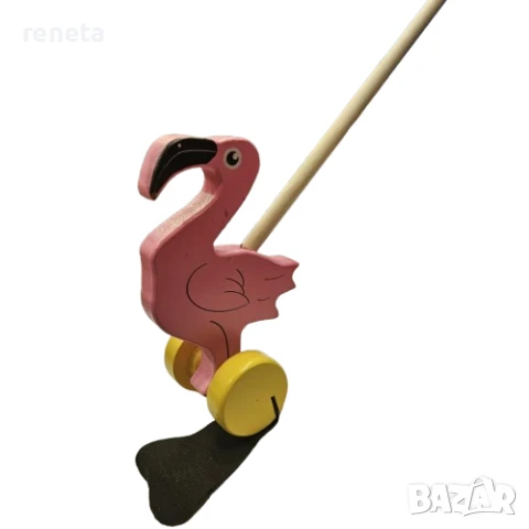Играчка Фламинго, За бутане, Дървена, Розово