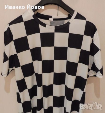 Тениска (t-shirt), модерен, небрежен стил, класическо черно/бяло. Дизайн черни и бели квадрати, снимка 2 - Тениски - 46483285