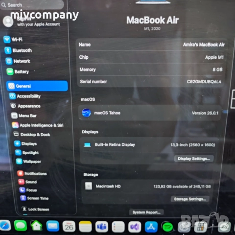 Лаптоп Apple MacBook Air M1 А2337(2020) 256GB 8 Ram, снимка 9 - Лаптопи за работа - 52551143