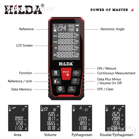 Лазерна ролетка измерване на ъгъл Електронна дигитална с дисплей 120м обхват далекомер рулетка, снимка 4 - Измервателни инструменти - 51446857