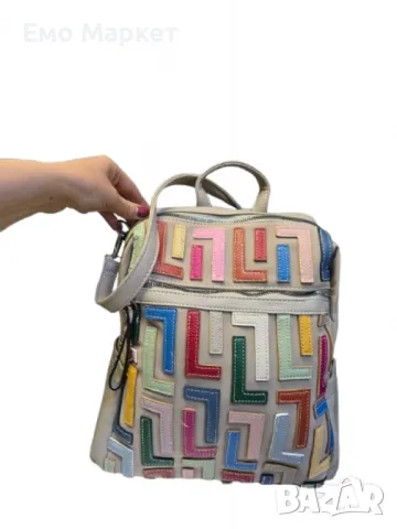 Дамска раница-чанта с цветен принт и регулируеми презрамки, снимка 6 - Раници - 50100231