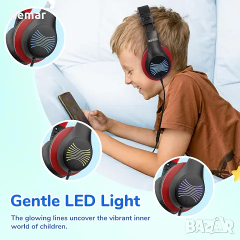 Детски слушалки EarFun с LED светлина, сгъваеми с микрофони, 85/94dB безопасно ограничение, Type-C, снимка 6 - Слушалки и портативни колонки - 48156779