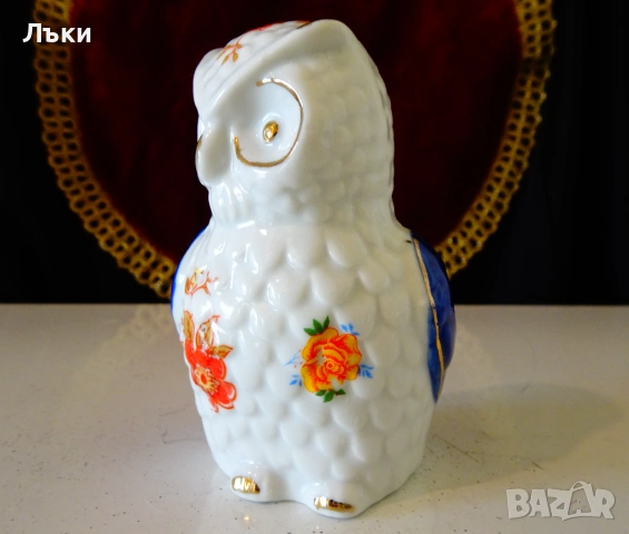 Японска порцеланова фигура Бухал,злато,кобалт. , снимка 2 - Статуетки - 53830285